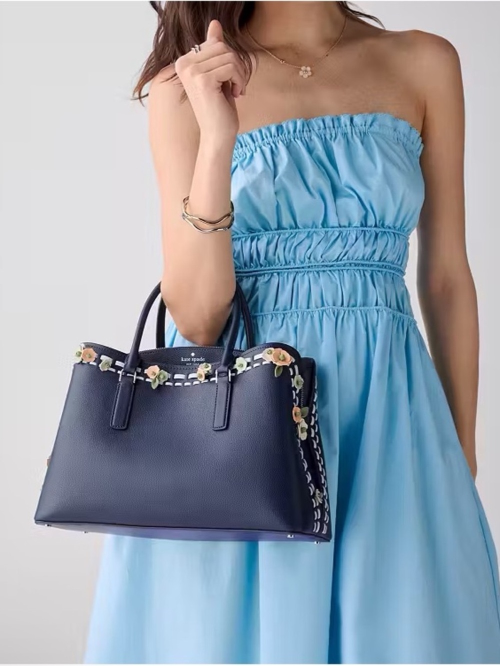 NWT Kate Spade Thompson Street Floral
Applique Large Satchel Bag Parisian Navy